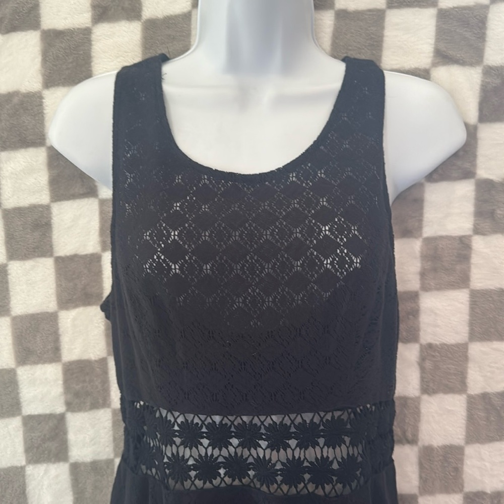 Free people Black Laced Crochet Daisy waist Skater dress size 6 - Picture 3 of 10